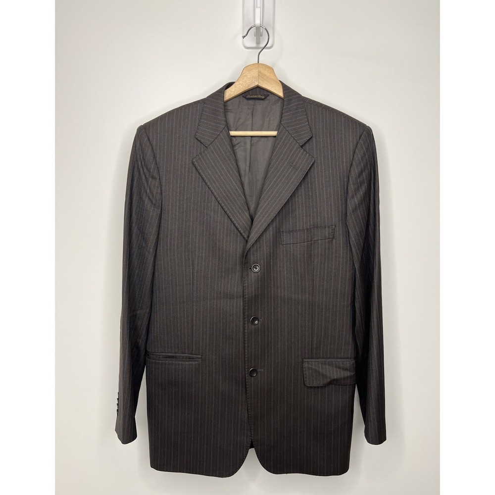 Ermenegildo Zegna Traveller Blazer Mens 44R Brown Pinstripes Wool Suit Jacket